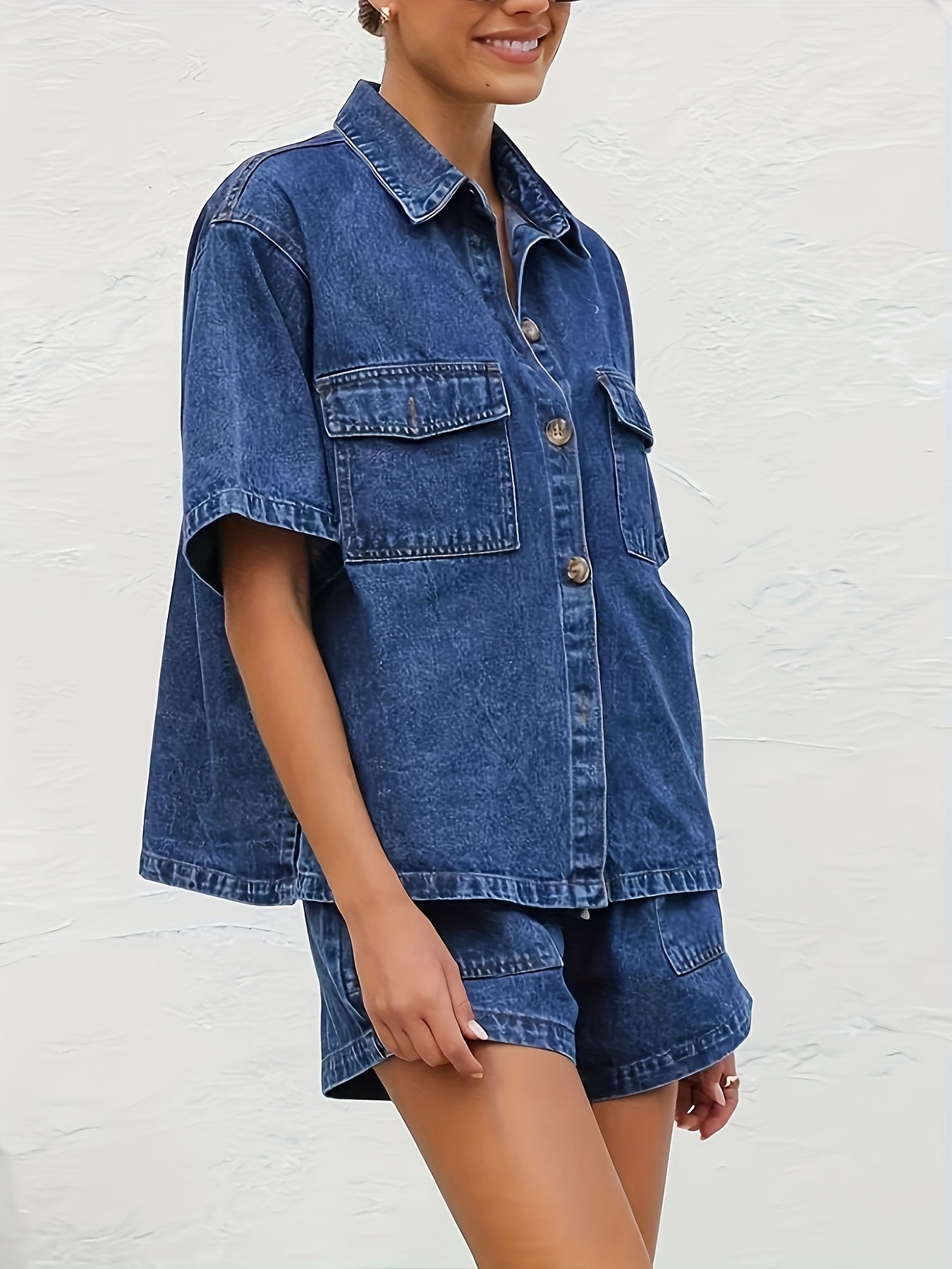 Women's Blue Denim Shorts - product view 4