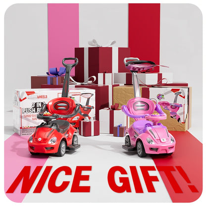 3-in-1 Kids Ride-On Push Car - Ride-on, walker and push-cart modes with music