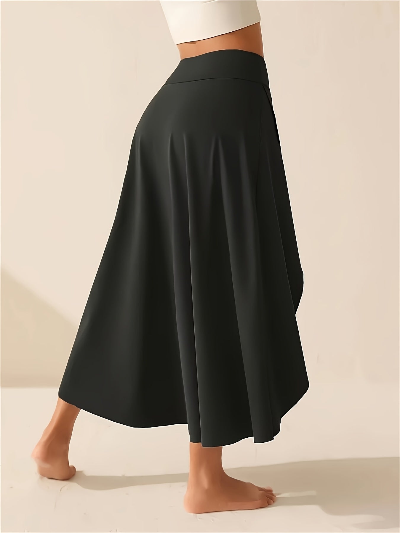 2026 Plus Size High Waist Skort with Pockets - Stretchy Side Slit, Lightweight Long Culottes for Women | Summer Vacation Beachwear, Summer Skirt (Black/Burgundy) Game Day Outfit, Football Fan Gear for All Fans