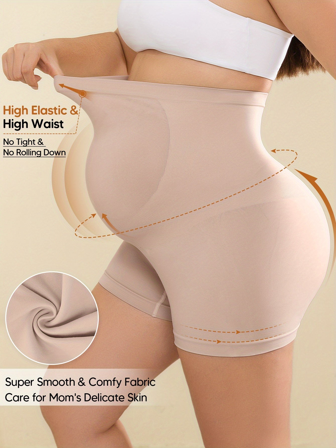 Women's High-Waist High-Stretch Belly Support Fabric with Abdominal Functionality, Ribbed Back Support Maternity Shorts, Comfortable and Breathable Suitable for the Full Pregnancy Cycle, Maternity Clothing|Breathable Fabric|Elastane Fabric