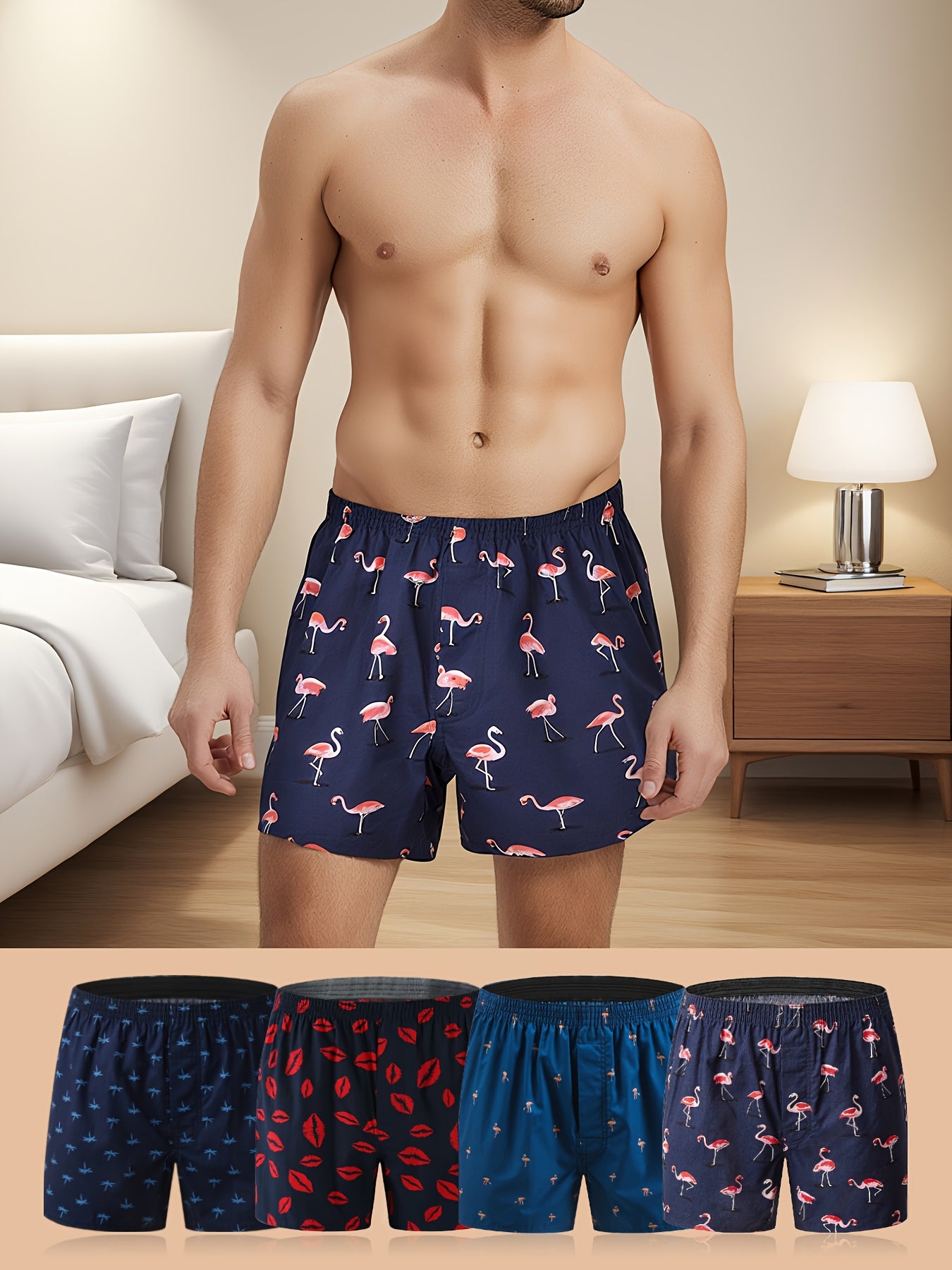 4 Packs Men's 100% Cotton Boxer Loose Fit Briefs Daily Wear & Sleeping underwear boxer shorts