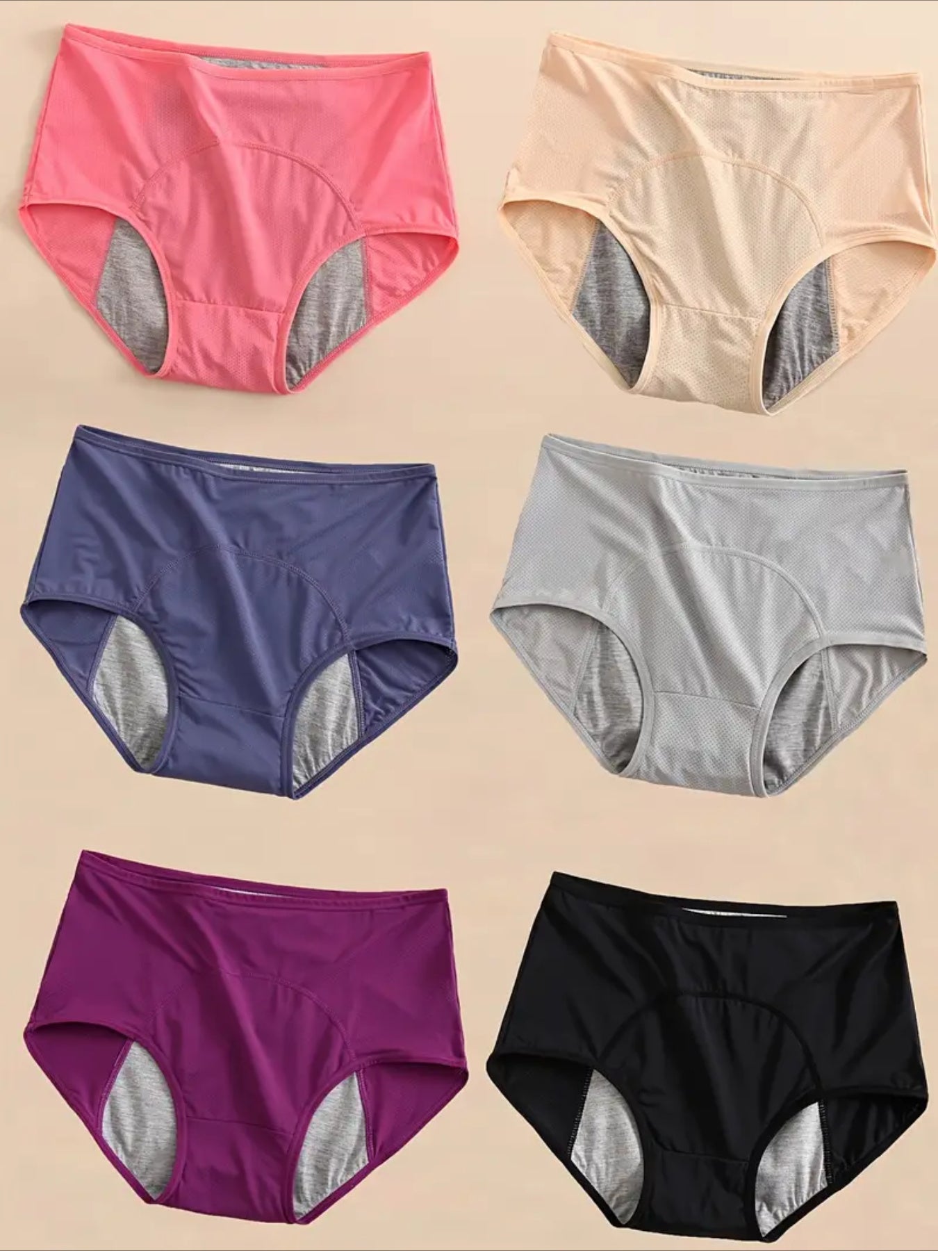 6pcs Plus Size Women'S Leakproof Period Panties - High Waist, Tummy Control, Stretchy Nylon Blend, Solid Color