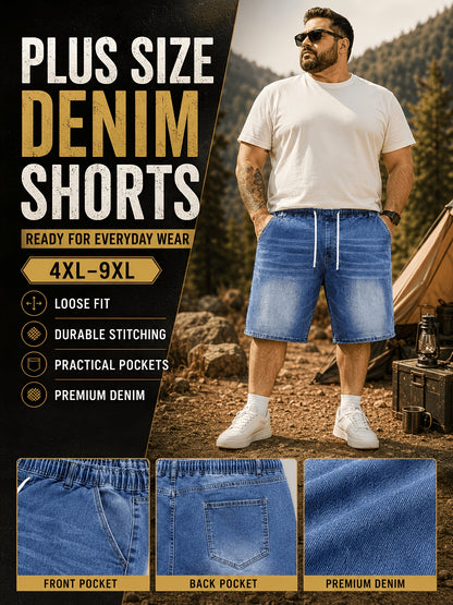 Mens Big And Tall Clothing Denim Shorts, Loose Fit Elastic Waist Casual Jean Shorts for Summer, PLUS SIZE