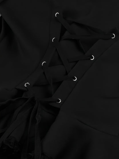 Women's Black Lace Ruffle Dress - product view 13
