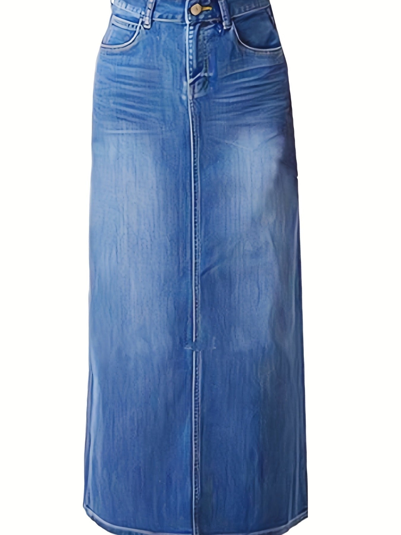 Long Denim Skirt for Women Casual A-Line Denim Maxi Skirt Stretch High Waisted Jean Skirt with Pocket