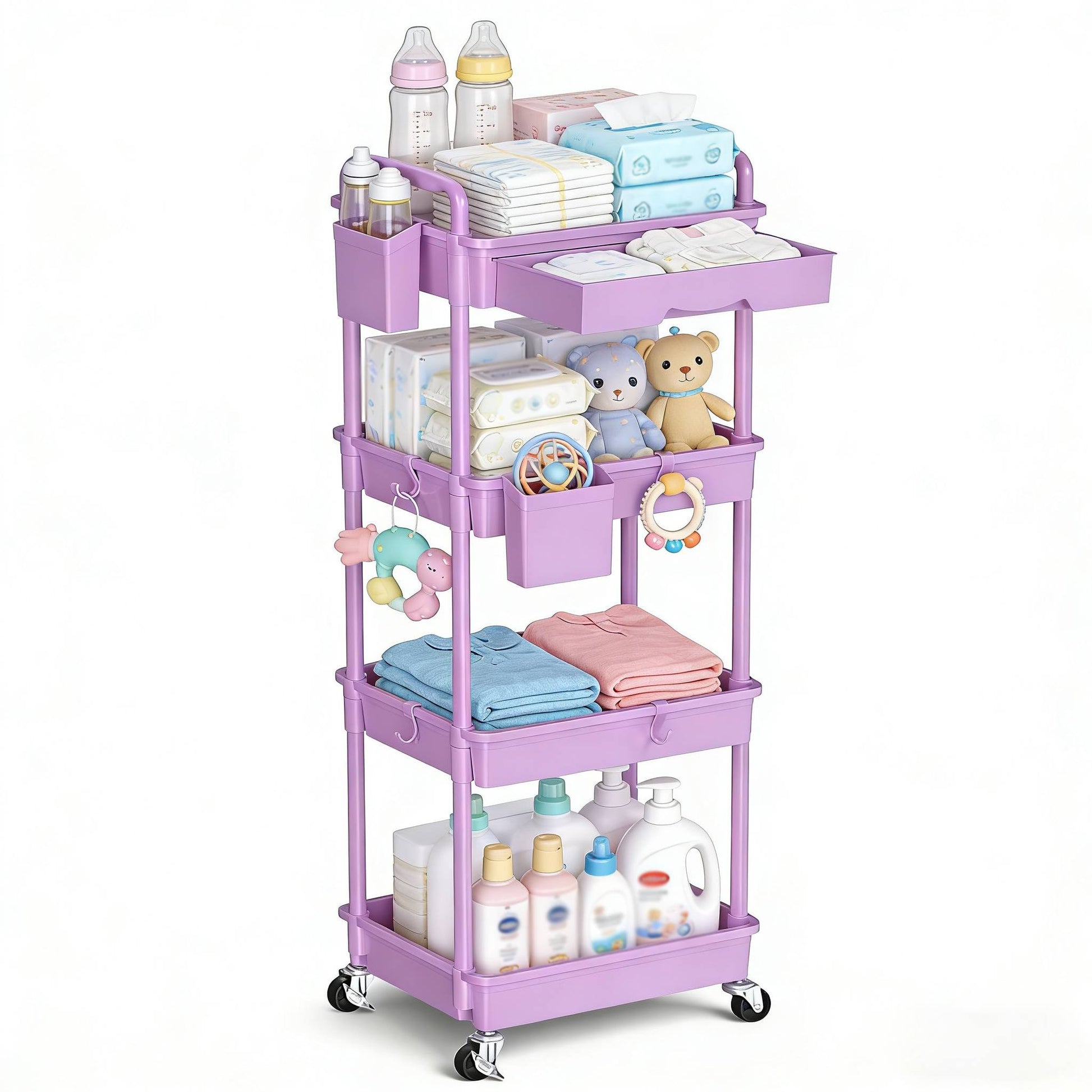 3 4 T Mobile Storage Cart for Nursery Space Saving Organizer on Wheels Perfect - product view 6