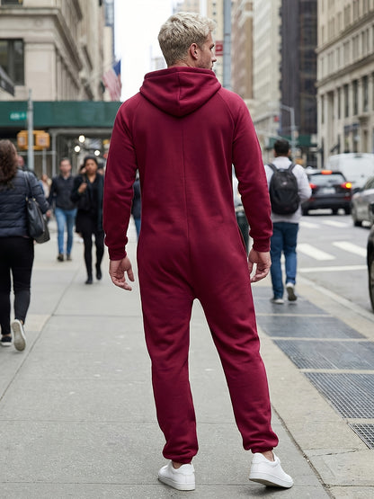 Lkwxsai Men'S Hooded Fleece Lining Jumpsuit, Long Sleeve Full Zipper Overalls with Kangaroo Pockets
