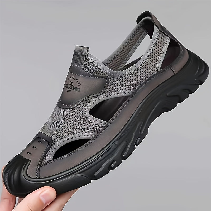 Men's Lightweight Breathable Quick-Dry Slip-On Beach Shoes - Non-mesh Design with EVA/PU Shock-absorbing Insole And Slip-resistant PU Outsole - Beige/Black, Ideal for Fitness, Running, And Summer Casual Wear