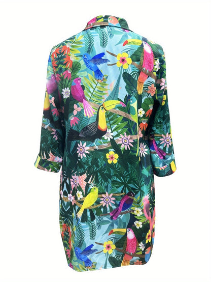 Women's Floral Collared Vacation Dress - Button Front Resort Style