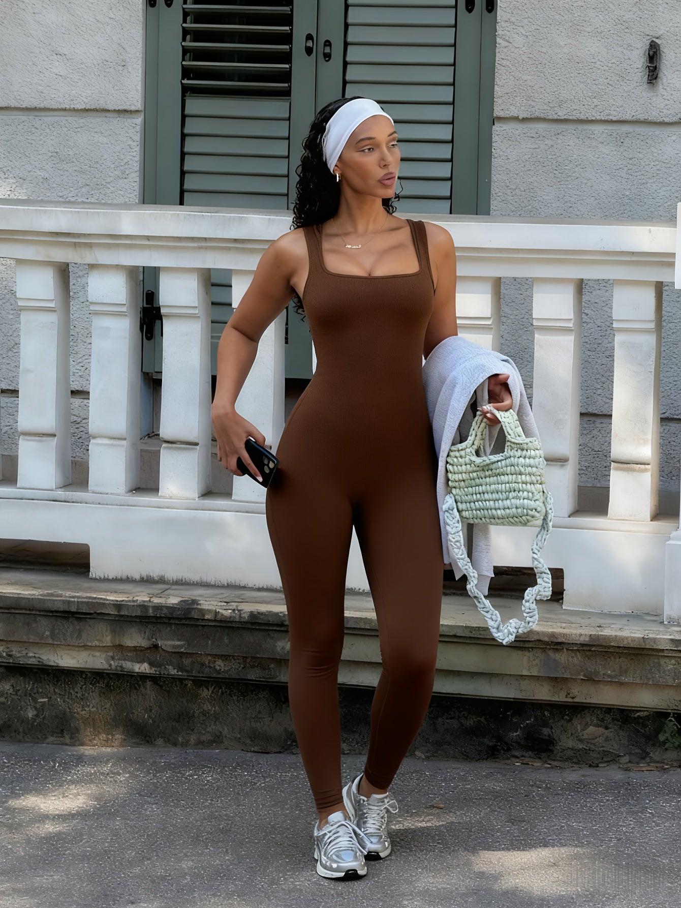 Shapewear Bodysuit For Women Tummy Control Square Neck Seamless Ribbed Jumpsuit Sleeveless Tank Top Leggings, For, High Elastic Fit