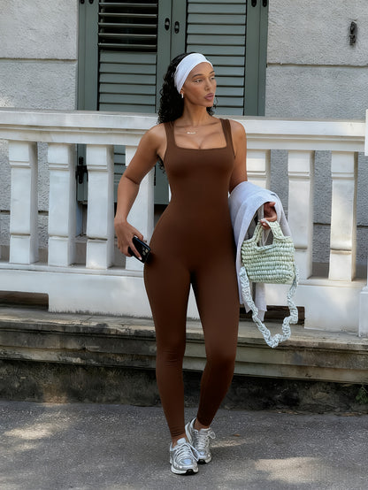 Shapewear Bodysuit For Women Tummy Control Square Neck Seamless Ribbed Jumpsuit Sleeveless Tank Top Leggings, For, High Elastic Fit