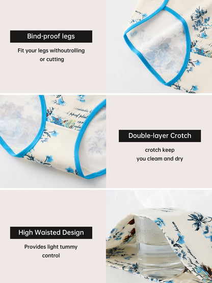 4pcs Women's High-Waisted Tummy Control Underwear - Butt Lifting Breathable Triangle Panties with Tummy Tuck, Elegant Floral Print Full Coverage for Daily Wear, Commuting & Lifestyles (4pcs) - Non-Sheer Comfortable High Waist Line