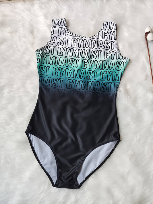 [Gymnastics Leotard Set] Girls' Gymnastics Leotard Set with Gradient Letter Print, Sleeveless Dance Leotard Bodysuit for Ballet Gymnastics Practice, Perfect for Outdoor, All Seasons, Gift for Back-to-School Season, Beach Essentials, Perfect for Outdoor