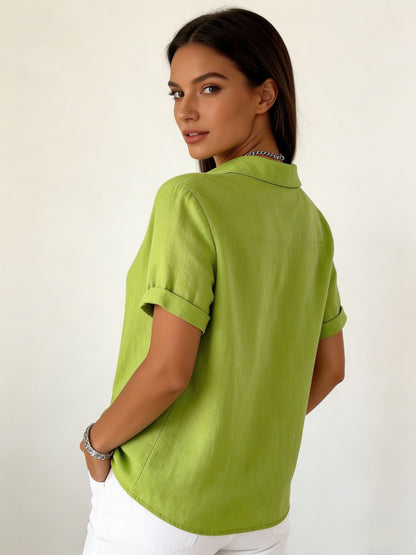 [Casual Loose Fit Blouse] Women's Collared Short Sleeve Button Shirt Casual Loose Fit Fashion Blouse for Ladies Spring Summer Daily Wear Office Work Vacation Beach Streetwear Weekend Holiday Travel Outfit Trendy Female Casual Attire Casual Tops