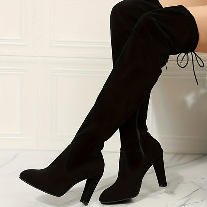 Thigh High Boots for Women 2026 New - Black Over The Knee Chunky Heel Tie Back Comfort Sexy, Trendy Elegant Winter Boots, Best New Year Gift for Mom Office Ladies Fast Delivery, Women Shoes
