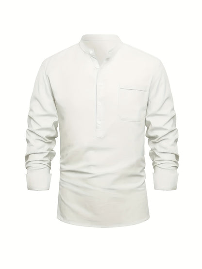 Men's Solid Plus Size Long Sleeve Casual Shirt - Stretch
