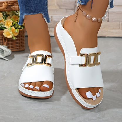 New Model of Women'S Casual, Stylish, Large-Buttoned, Wedge-Heeled Sandals., Women Shoes