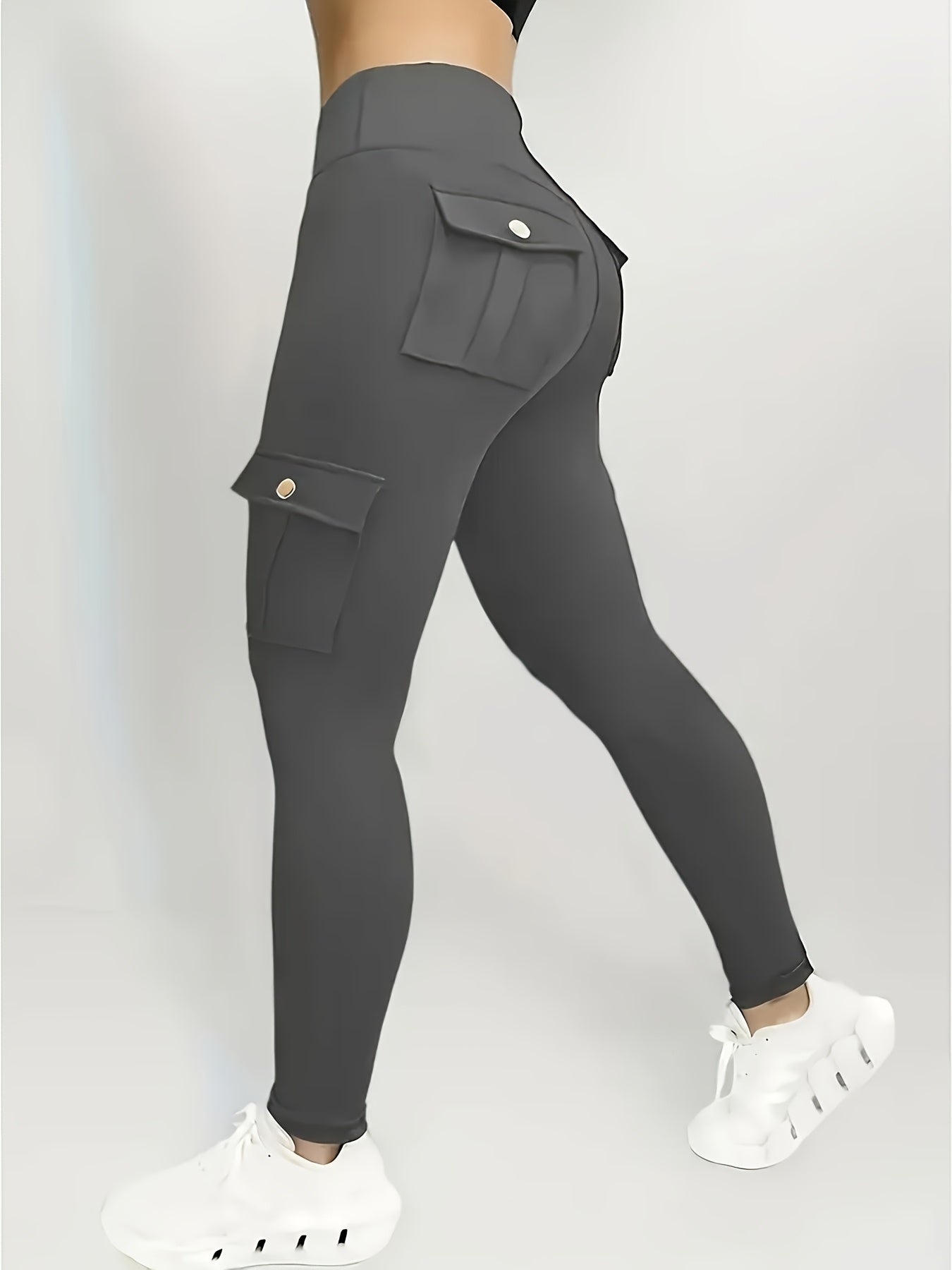 Halloween Costume, 3pcs Women's High-Waisted Yoga Leggings with Pockets - Stretchy Running and Athletic Tights, Button Design, Solid Colors Black, Maroon, Gray, Practical Flap Pockets, Comfortable Fabric Christmas Women's Autumn Wear
