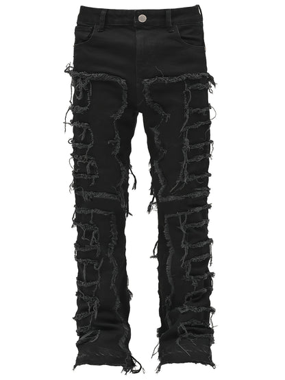 Men's Ripped Jeans Retro Street Style Spliced Slim Jeans Versatile Men Straight Denim Pants