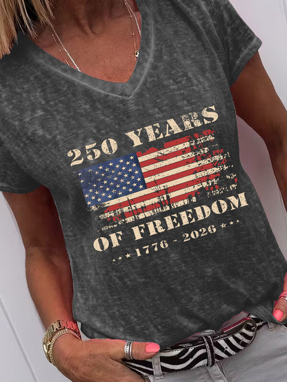 [Casual Flag Print] Plus Size - Plus Size - Casual American Flag Print V Neck Short Sleeve, Loose Not Picky about Body Shape, Skin-Friendly Breathable Fabric Soft And Comfortable, Easy And Neat Version Versatile Daily, Home Commuting Travel Can Be