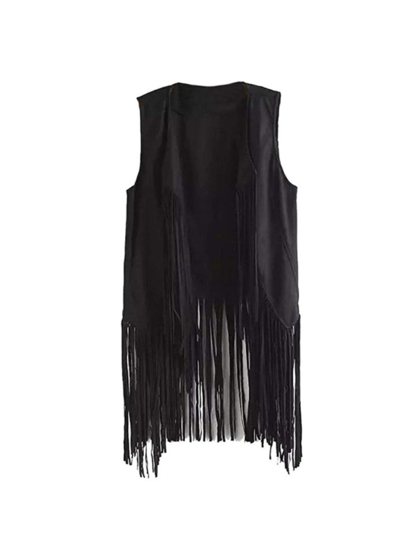 Women' Faux Suede Fringe Vest with Tassels - Western Cowgirl Jacket, Soft Flip-Collar Sleeveless Waistcoat Coat for All-Season Wear, Casual Outfits & Themed Events (Medieval Renaissance Fair) - Solid Color Plain Matching Outerwear
