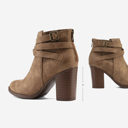 Women's Chunky High Heel Ankle Boots, Close Toe Fall Heeled Booties Shoes