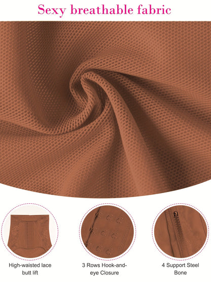 Tummy Control Shapewear With Compression Clasps For Women - High Waisted Tummy Tuck Shaper, Butt Lifting Bodysuit & Fajas Moldeadoras For Elegant Lady