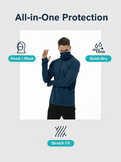 Kinglaman 3pcs Men's Fashion Hoodie Built-in Mask Trendy Lightweight, Comfortable, Quick-drying And Breathable