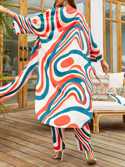 Women's casual sportswear shirt two-piece set, holiday printed casual set