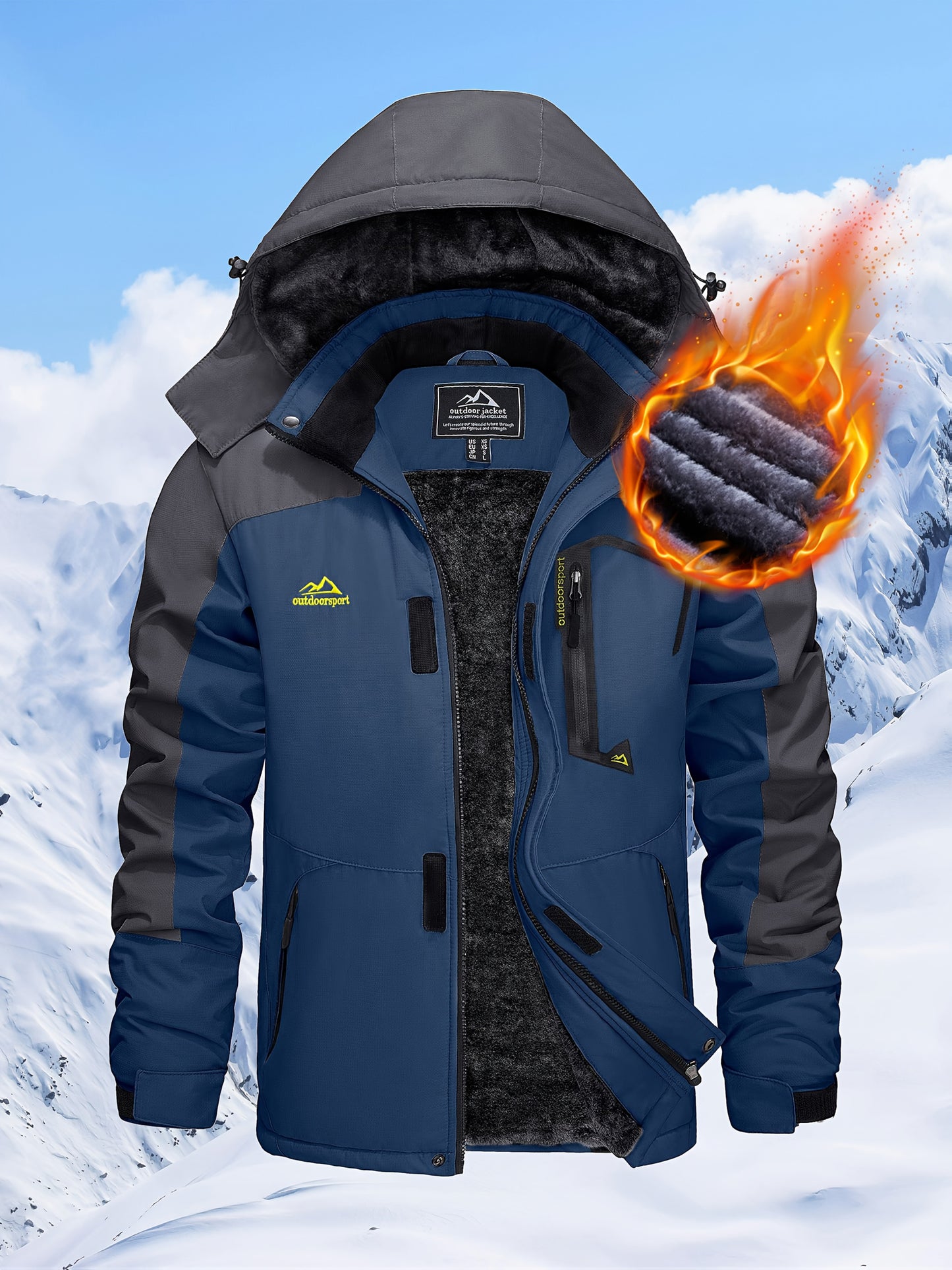 Men'S Winter Ski Jackets Warm Fleece Lined Coats Waterproof Windproof Hooded Thermal Outdoor Parka Thick Sport Hiking Jogging Camping Fishing Climbing Traveling Skiing Snowboarding Casual Windbreaker
