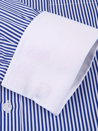 Men'S Striped Dress Shirt Long Sleeve - Premium Formal Shirt for Business, Weddings & Events, Lapel Collar, Single-Breasted, Wrinkle Resistant, Comfort Fit, Classic Office And Party Attire