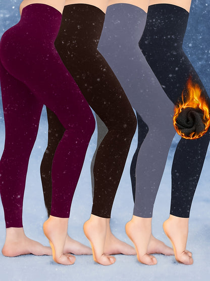 Random Color!4 Pack Winter Thermal Fleece Lined Leggings Women, High Waisted Tummy Control Warm Winter Yoga Workout Thick Pants