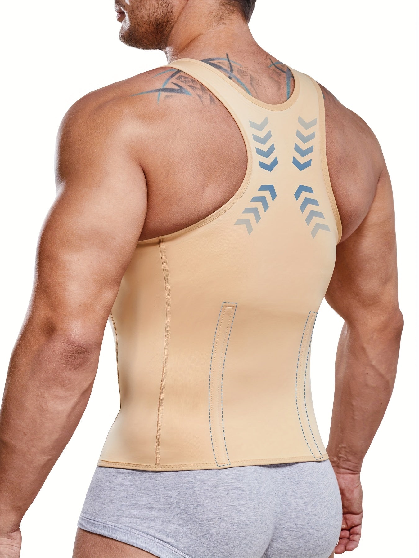 (Order One Size Up) Men'S Waist Trainer Body Shaper Vest - Streamlined Compression Support, Tummy & Chest Sculpting, 2 In 1 Zipper Tank Top