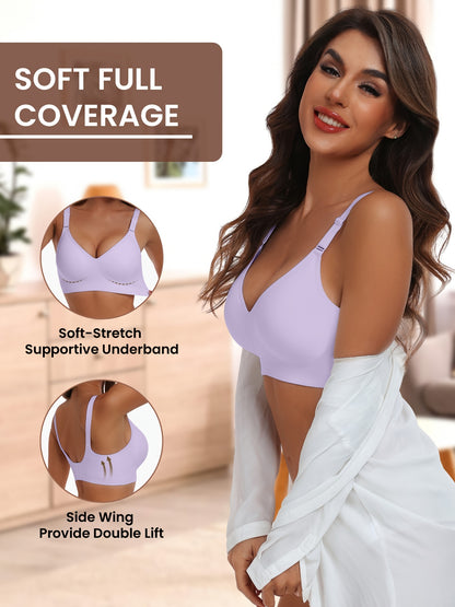 Seamless Wireless Push-Up Bra-V Neck Design, Comfortable, Supportive Intimate Apparel for Women