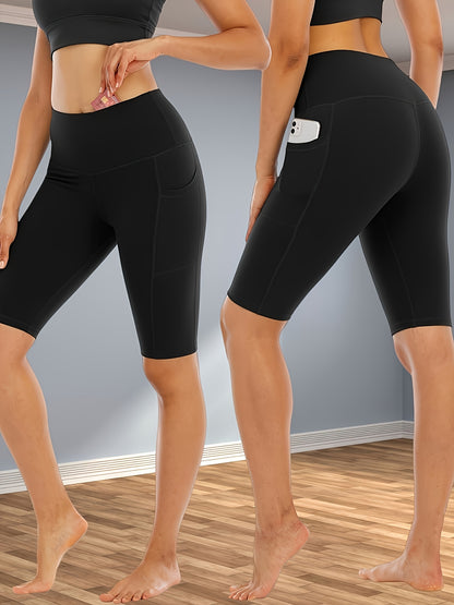 4pcs Women's High-Waisted Yoga Shorts with Pockets, Stretchy Fitness Running Cycling Workout Shorts with Tummy Control