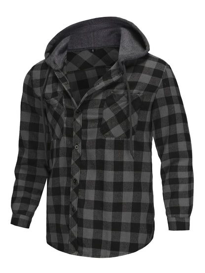 3 Pack Flannel Shirt for Men Long Sleeve Plaid Hoodie Shirt Casual Button Shirt Hooded Fall Jacket with Pocket