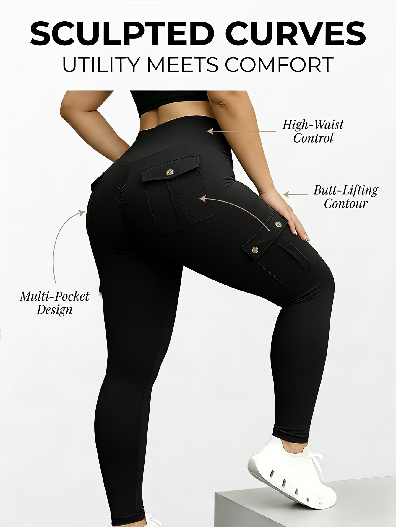 Large-size Women'S Stretchy High-waist Fitness Pants With Multiple Pockets, Breathable And Lightweight Yoga Pants, High-waisted Pants For Toning The Waist And Abdomen, Suitable For Running, Fitness, Yoga, And Casual Outings