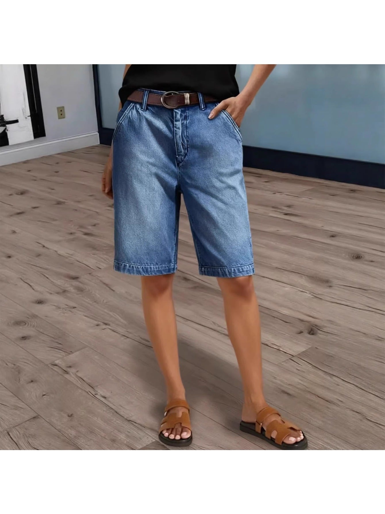 Women's Retro High Waisted Wide Leg Jean Shorts - Classic Denim Loose Fit Bermuda Cargo Shorts - Versatile Summer Casual Bottoms