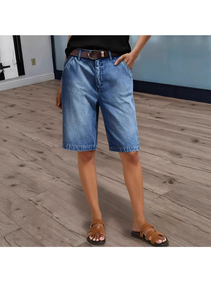 Women's Retro High Waisted Wide Leg Jean Shorts - Classic Denim Loose Fit Bermuda Cargo Shorts - Versatile Summer Casual Bottoms