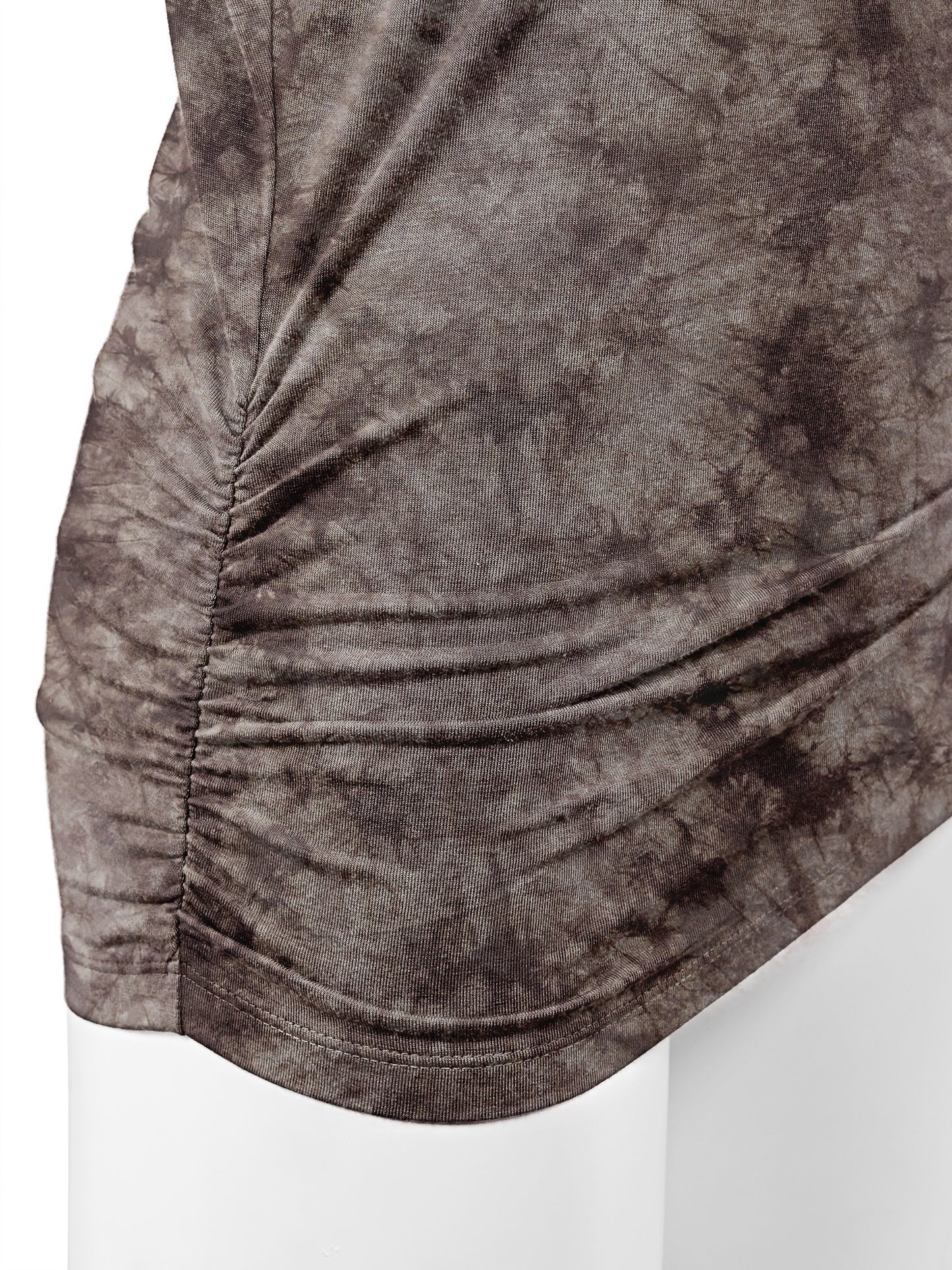 Women's Short Sleeve V Neck Tie-Dye Dolman Top w/Side Shirring
