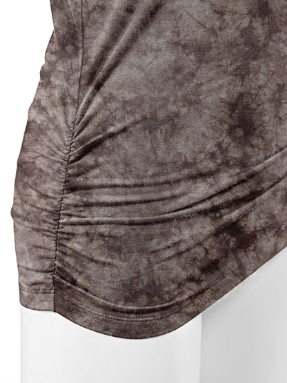 Women's Short Sleeve V Neck Tie-Dye Dolman Top w/Side Shirring