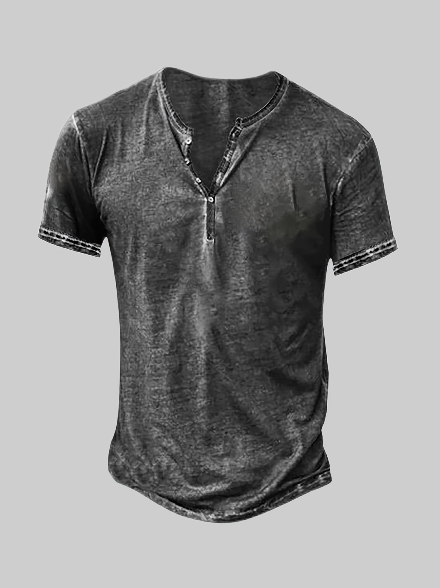 Mens Distressed Henley Shirts Short Sleeve Button T-Shirt Slim Fit Cotton Casual Shirt