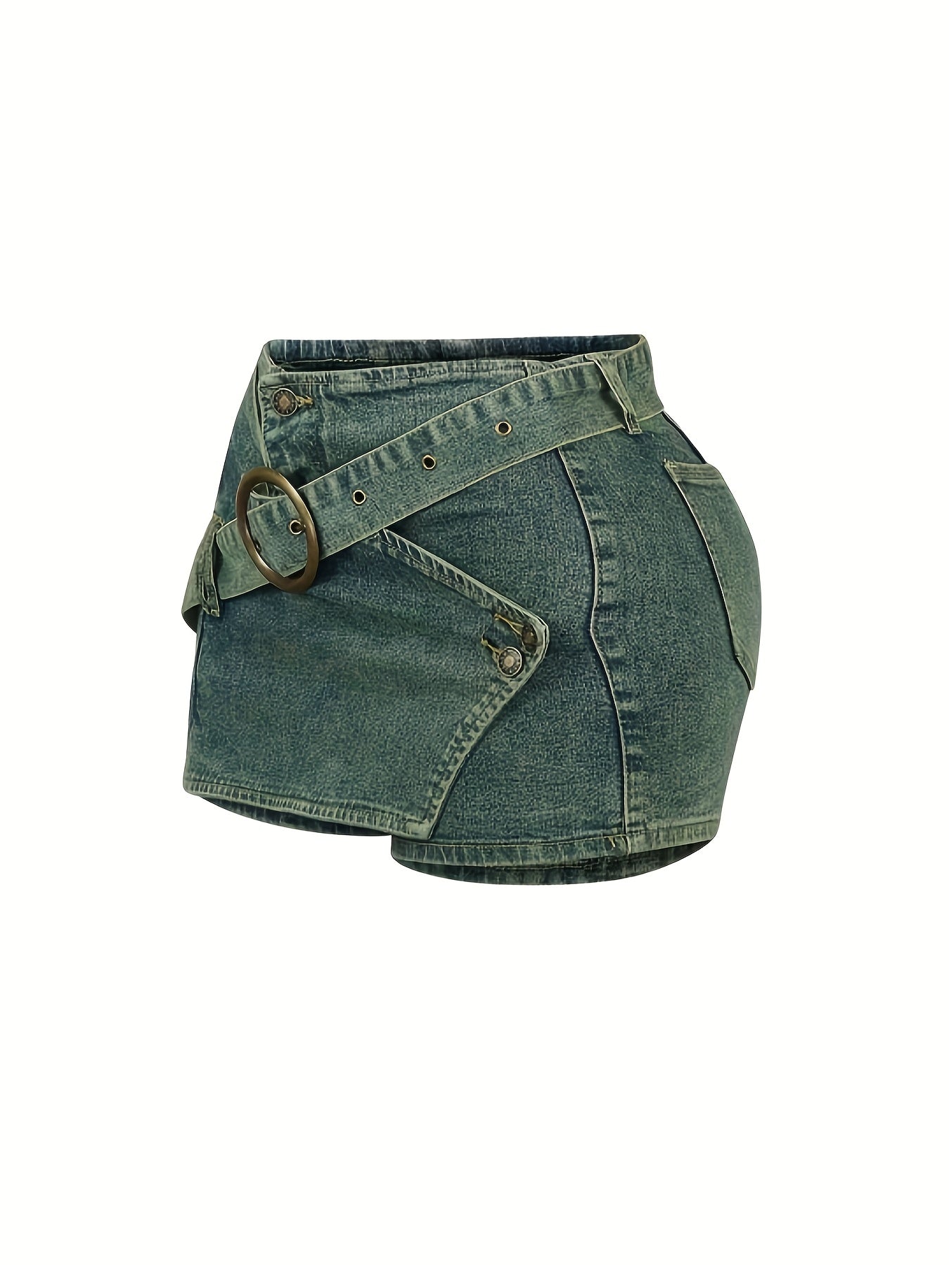 Casual Y2K Mini Skirt with a High Waist And Denim Buckle Belt, Perfect for Parties And Clubs
