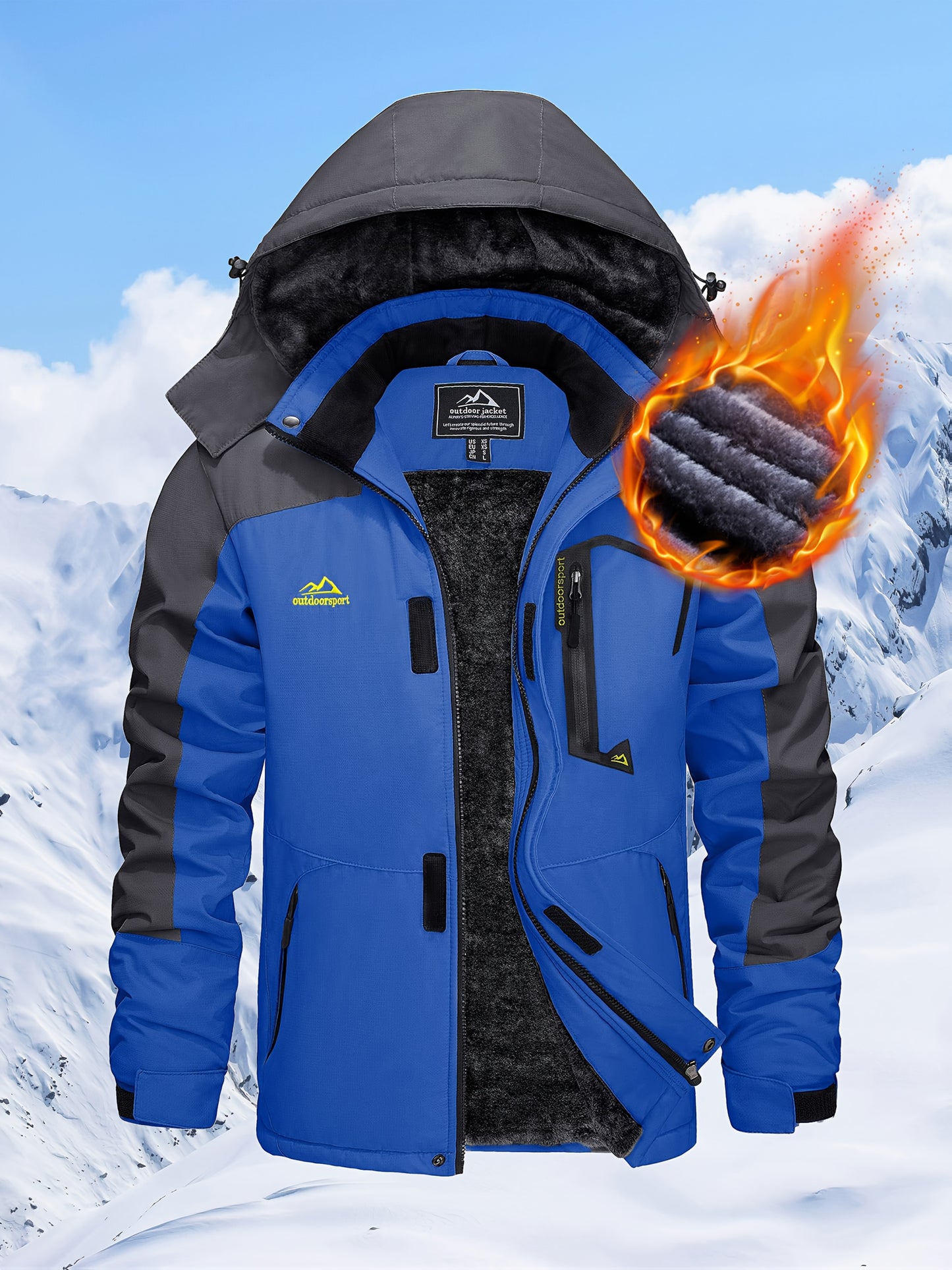 Men'S Winter Ski Jackets Warm Fleece Lined Coats Waterproof Windproof Hooded Thermal Outdoor Parka Thick Sport Hiking Jogging Camping Fishing Climbing Traveling Skiing Snowboarding Casual Windbreaker