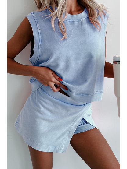 2pcs Women's New Solid Color Fashionable Casual Pure Short Sleeved T-shirt Three Piece Pants Two-piece Set