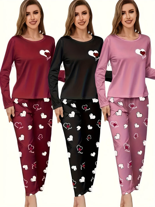 Women's New Autumn And Winter Style Heart-printed Pajama Set, Long-sleeved And Long Pants Six-piece Combination Set, Casual And Comfortable Home Wear