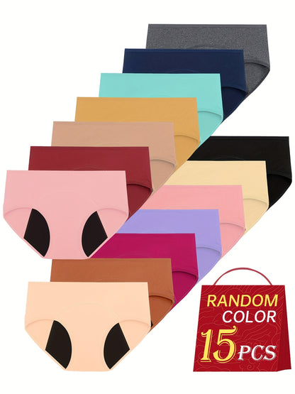 15-pair Random Color Women's Menstrual Underwear, Leak-proof, Comfortable, Soft And Close-fitting Women's Triangular Daily Underwear for Women