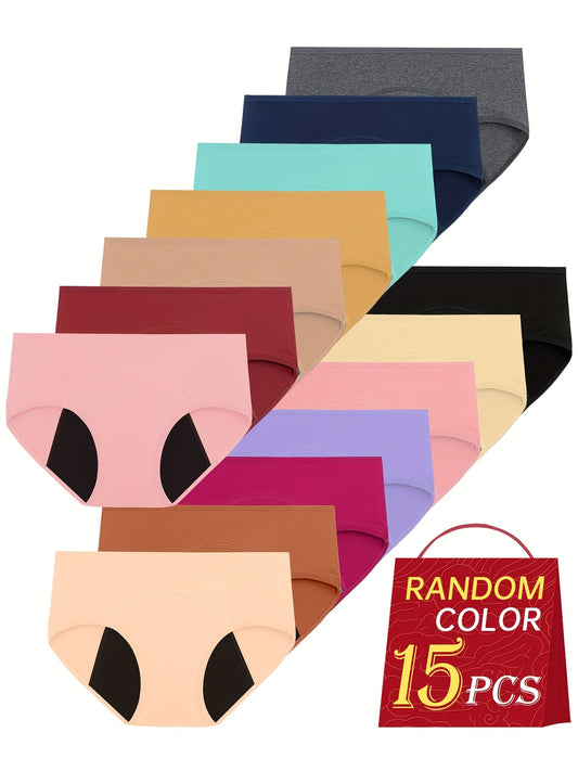 15-pair Random Color Women's Menstrual Underwear, Leak-proof, Comfortable, Soft And Close-fitting Women's Triangular Daily Underwear for Women