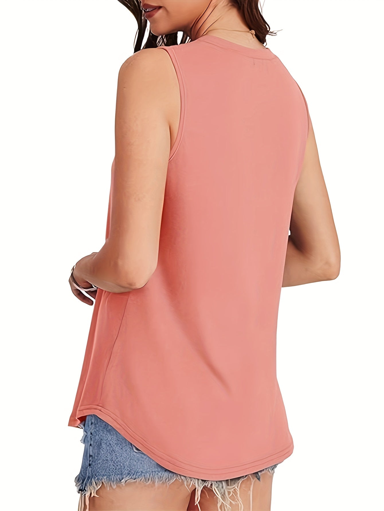 Solid Color Ladies Top 2025 Europe And The United States Fashion Casual Loose Printed Round Neck Waist Sleeveless Vest