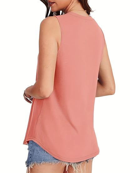 Solid Color Ladies Top 2025 Europe And The United States Fashion Casual Loose Printed Round Neck Waist Sleeveless Vest